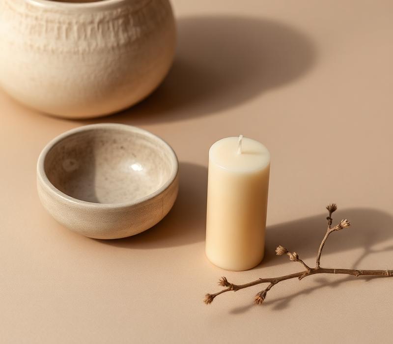 Detalhes decorativos: bowl de cerâmica e vela