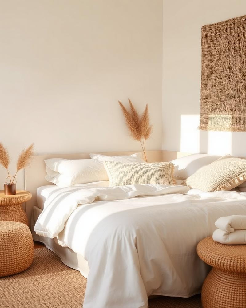 Quarto acolhedor com roupa de cama off-white